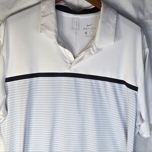 Nike Men's White and Black Striped Polo